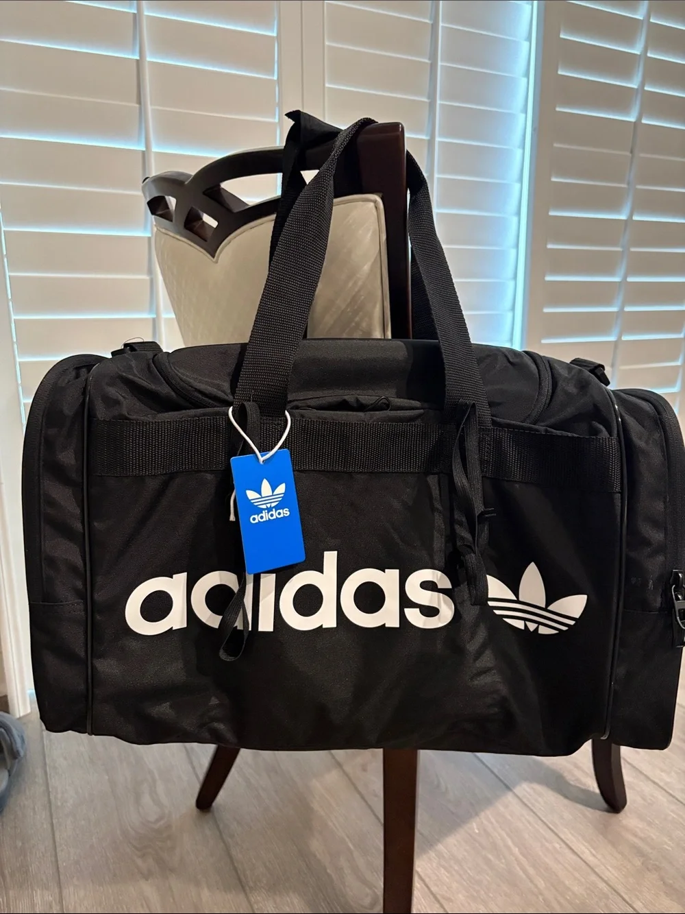 adidas Santiago Large Black Duffel Bag with White Logo 19.5”X11”X11” New